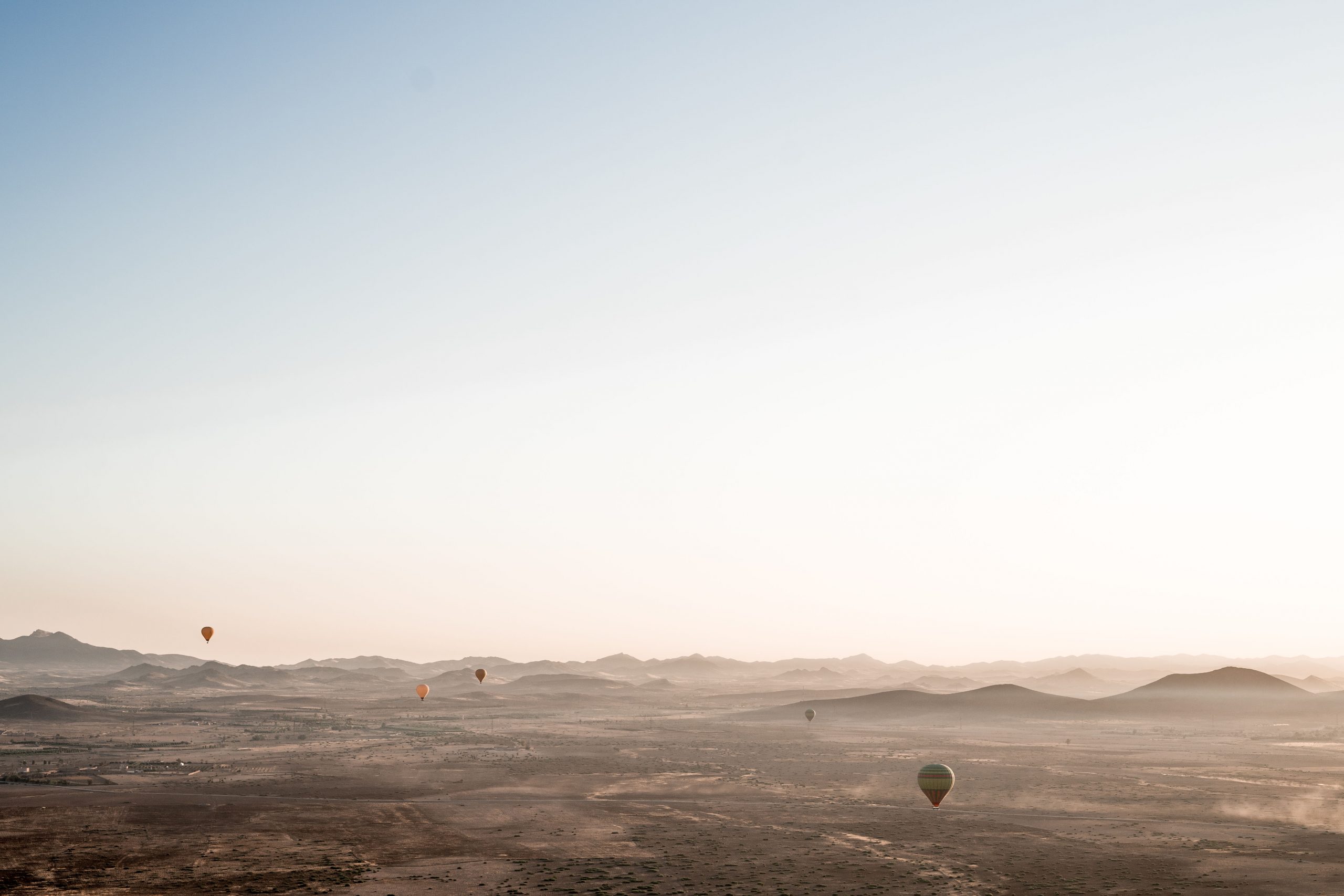 Panoramic image of hot air balloons in Morocco 